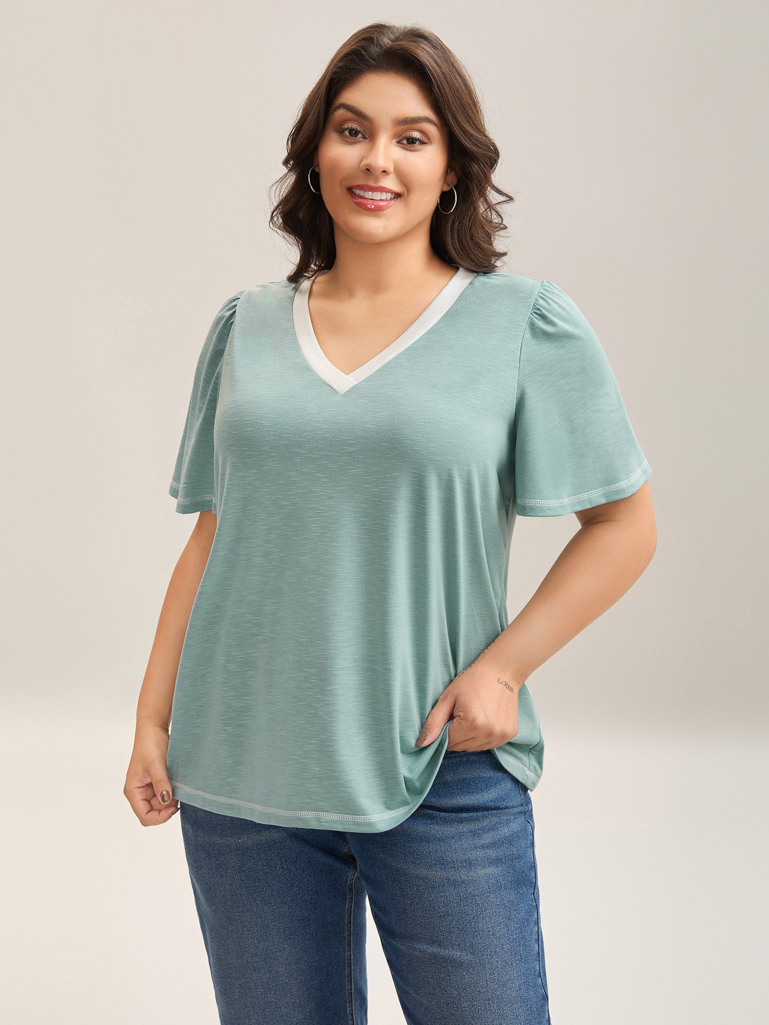 Color Contrast Bamboo Textured T-Shirt