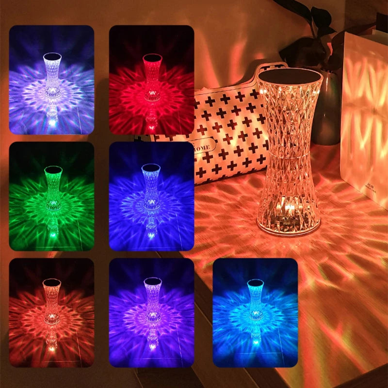 Luxury Table Lamp. USB Rechargeable Crystal Projector Desk Lamp. Acrylic Decor
