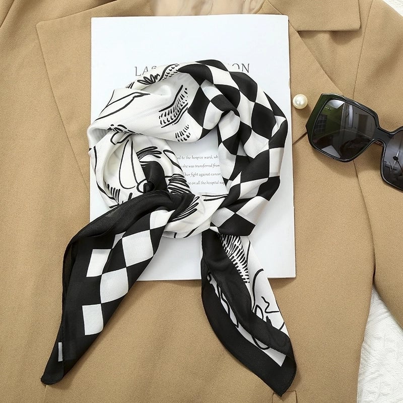 70*70  Striped Silk Scarf Women's Small Square Scarf  Versatile Professional Small Scarf Summer Thin Decorative Scarf