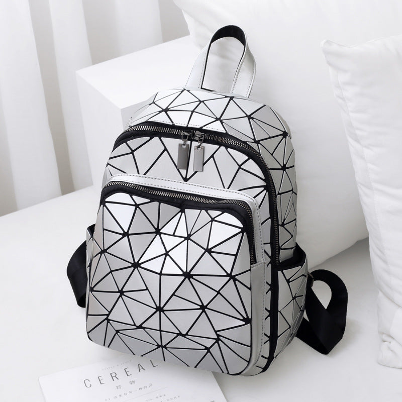 Luminous Rhombus PU Leather Trendy Travel Backpack