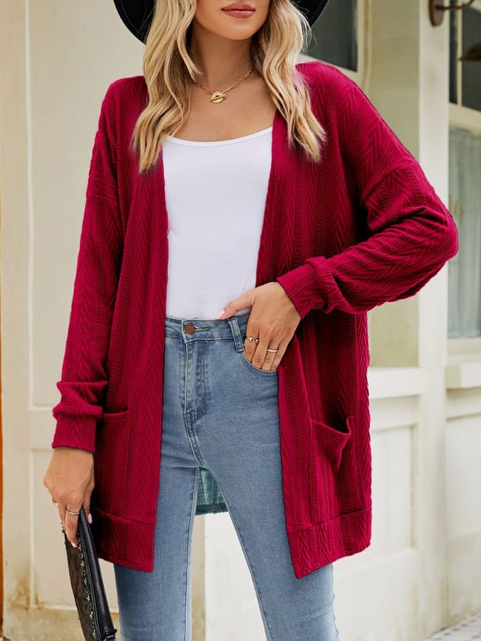 Solid Color Pocket Cardigan Midi Cardigan