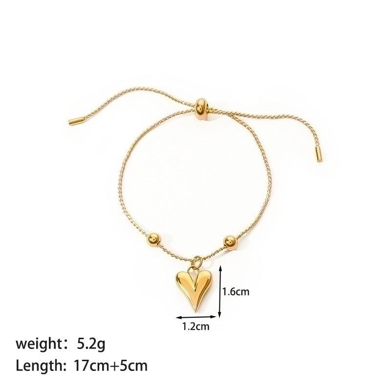 201 Stainless Steel 18K Gold Plated Minimalist Plating Heart Shape Bracelets Necklace
