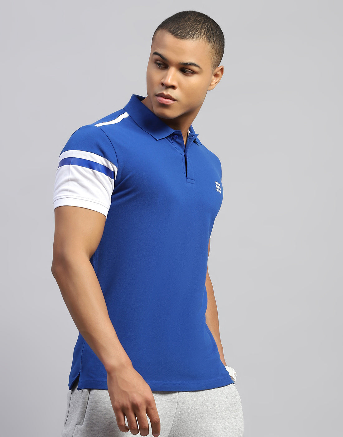 Men Blue Solid Polo Collar Half Sleeve T-Shirt