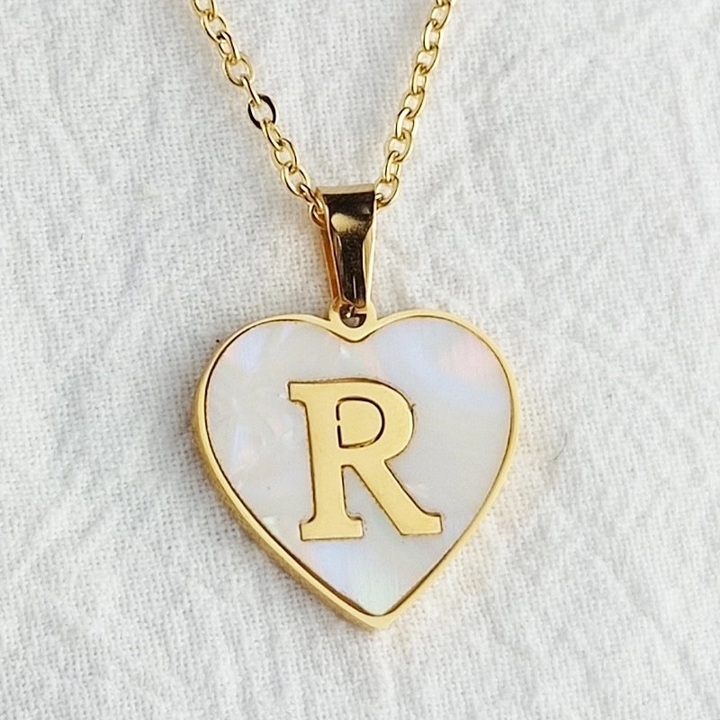 Cute Sweet Letter Titanium Steel Plating Inlay Shell Pendant Necklace