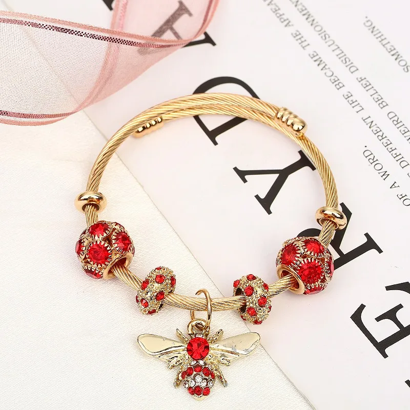 7 colors Hot sale stainless steel charm bracelet bangle colorful diamond gold charm bracelets jewelry for women girls