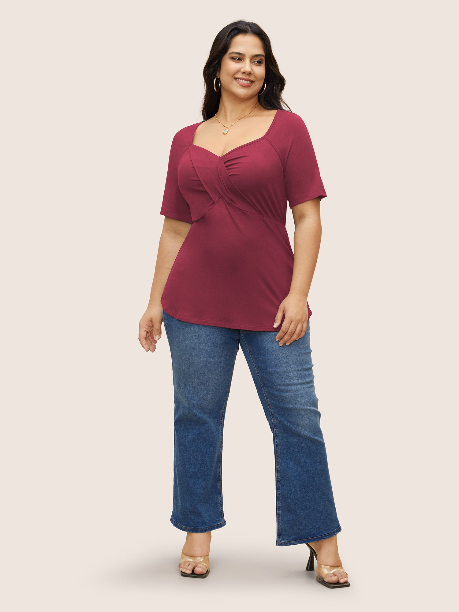 Supersoft Essentials Deep V Neck Ruched T-shirt
