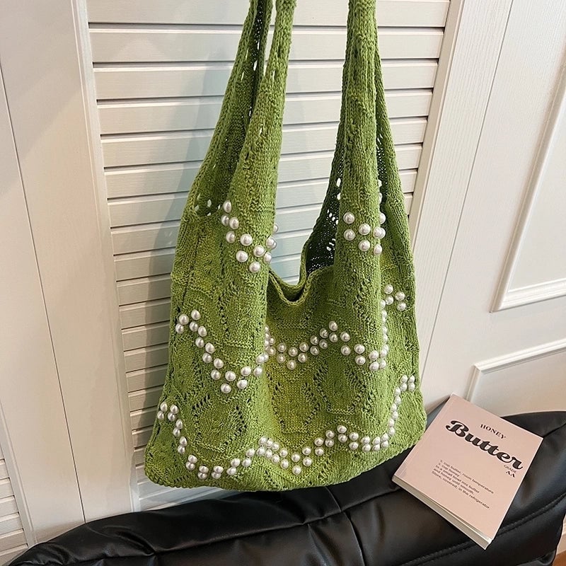 Women's Basic Classic Style Solid Color Knit Shopping Bags