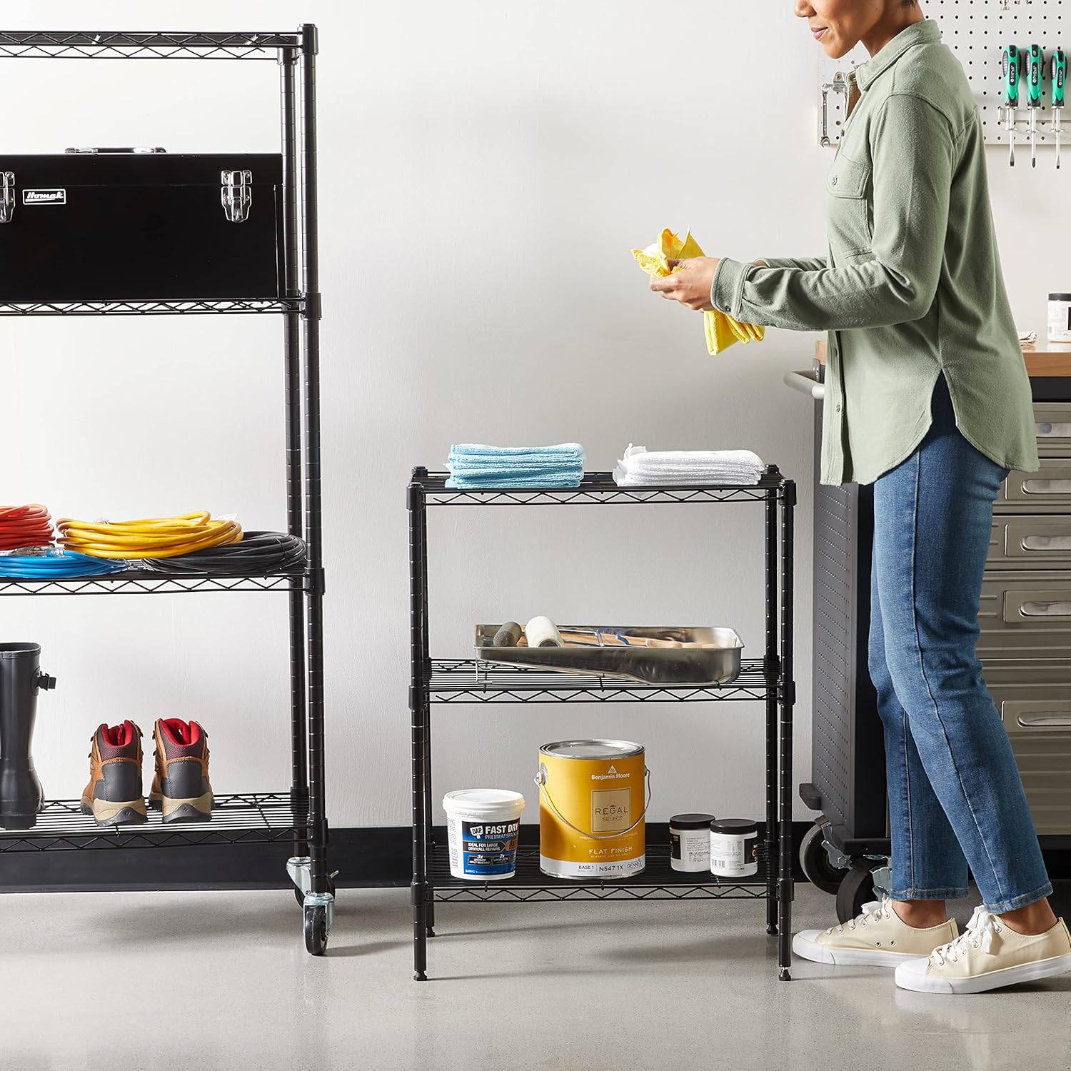 Amazon Basics 4-Shelf Steel Wire Storage Rack, Adjustable, Sturdy, Easy Assembly, 13.4 D x 23.2 W x 48 H in, Black