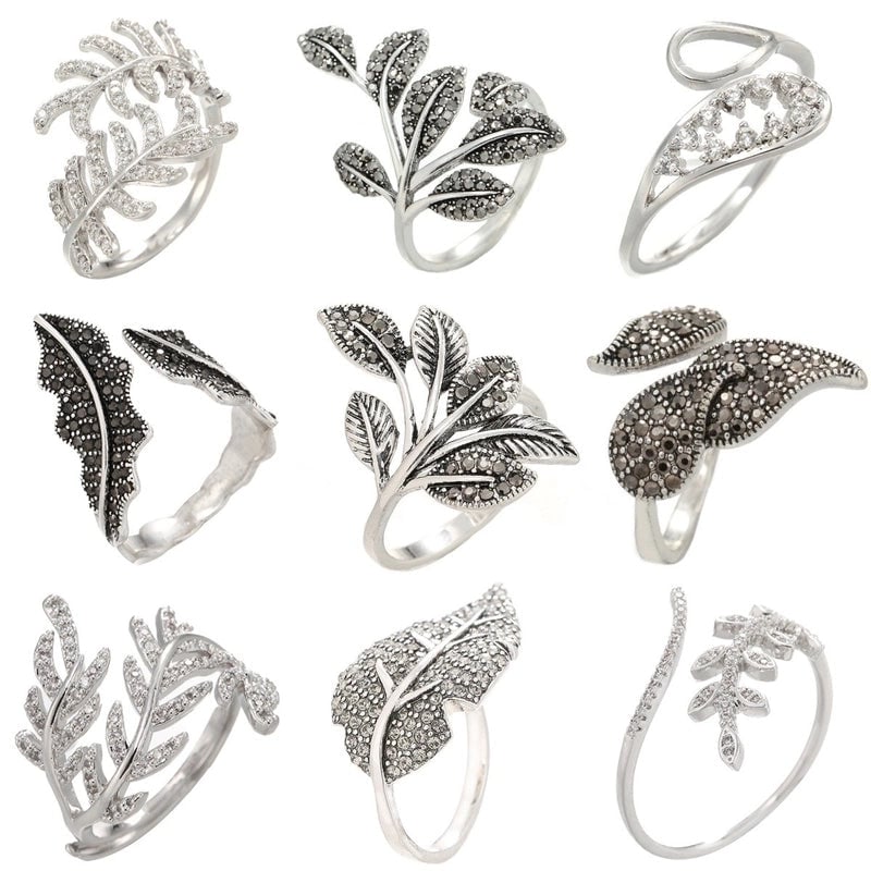 240 Pieces Copper Inlay Leaf Zircon Copper Rings