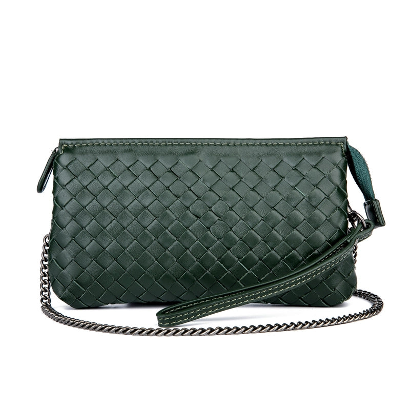 Women's Medium Leather Solid Color Vintage Style Classic Style Weave Square Zipper Crossbody Bag