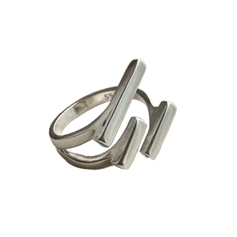 New Arrival Multi Layered Width Silver Personality Rings S925 Sterling Silver Cross Opening Ring For Girls