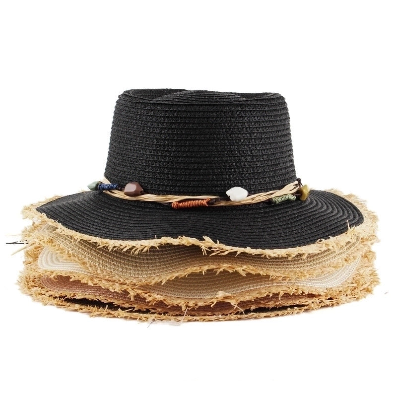 Women's Minimalist Color Block Wide Eaves Straw Hat