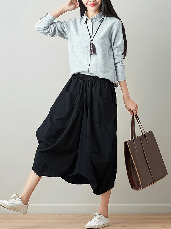 Artistic Retro Ramie Cotton 6 Colors Loose Irregular Elasticity Skirt