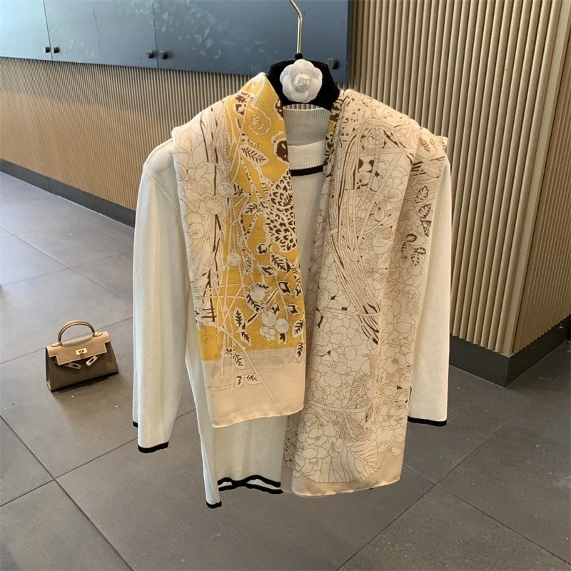 Women's Vintage Style Leaves Polyester Printing Shawl