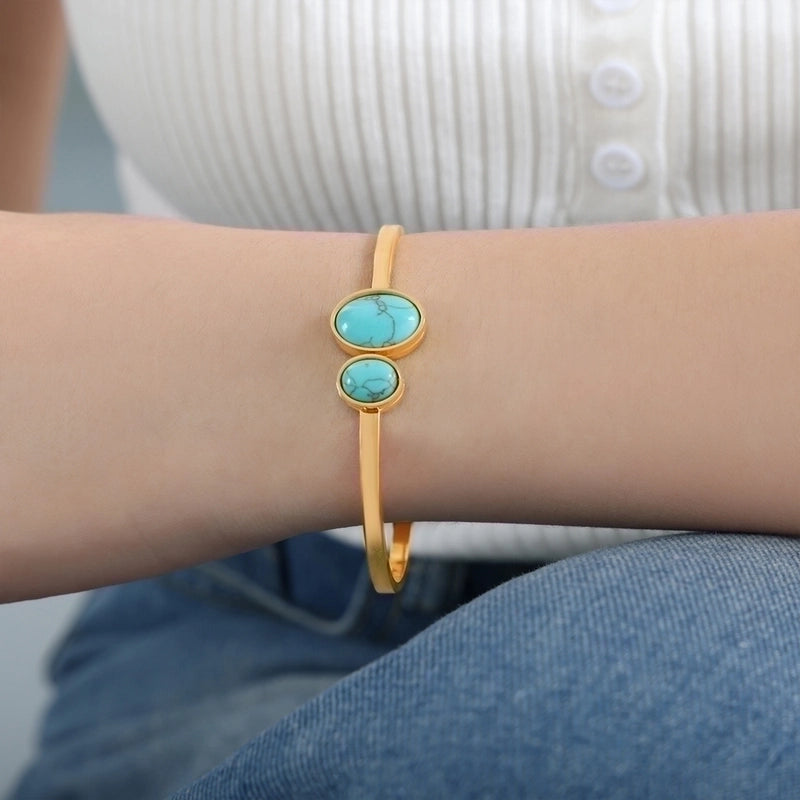 Devil'S Eye Titanium Steel 18K Gold Plated Turquoise Bangle In Bulk