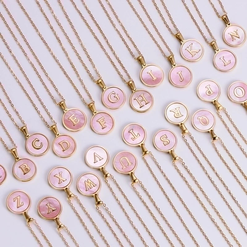 304 Stainless Steel 18K Gold Plated Fashion Plating Letter Shell Pendant Necklace