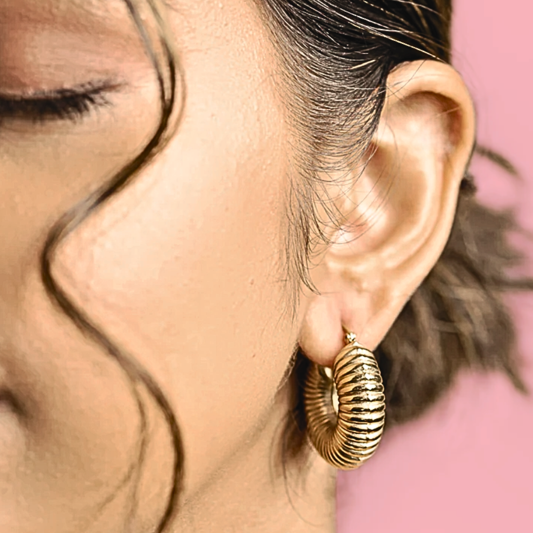 Chunky ridged hoops - Gold