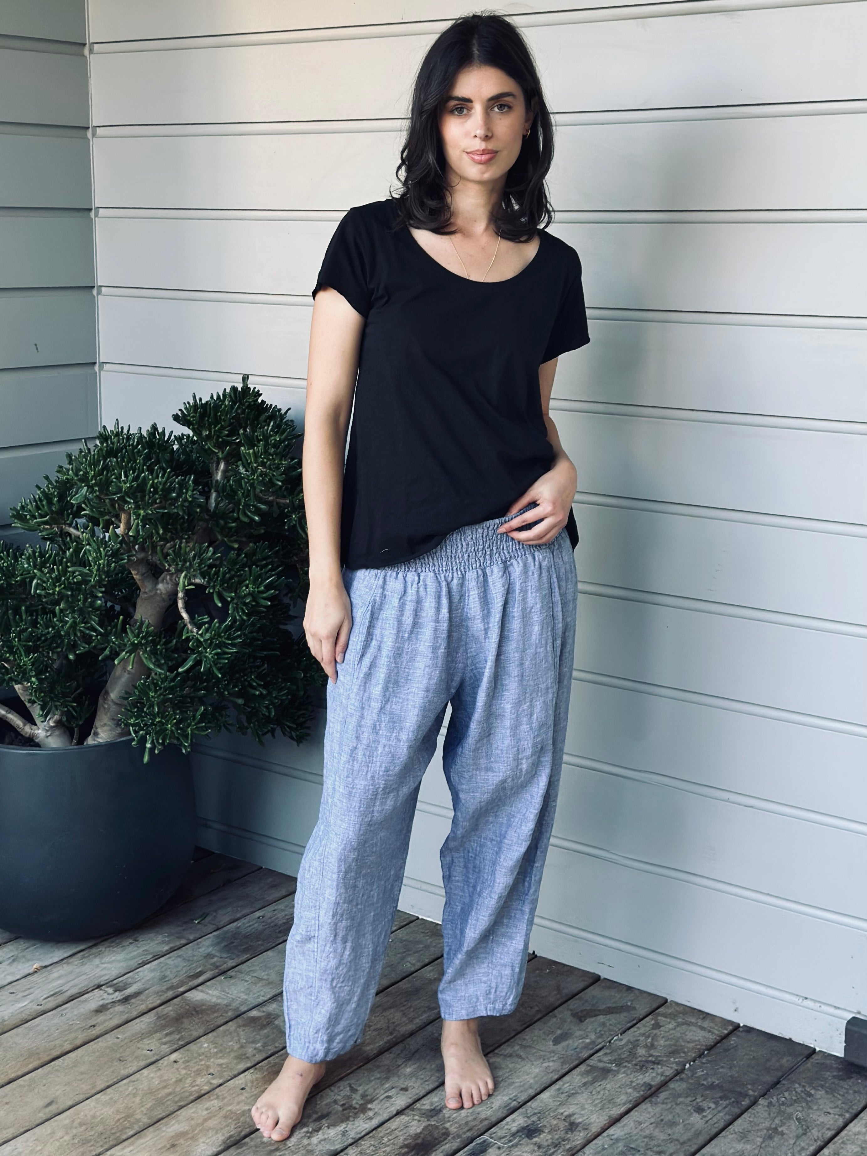 frankie pants - denim chambray linen