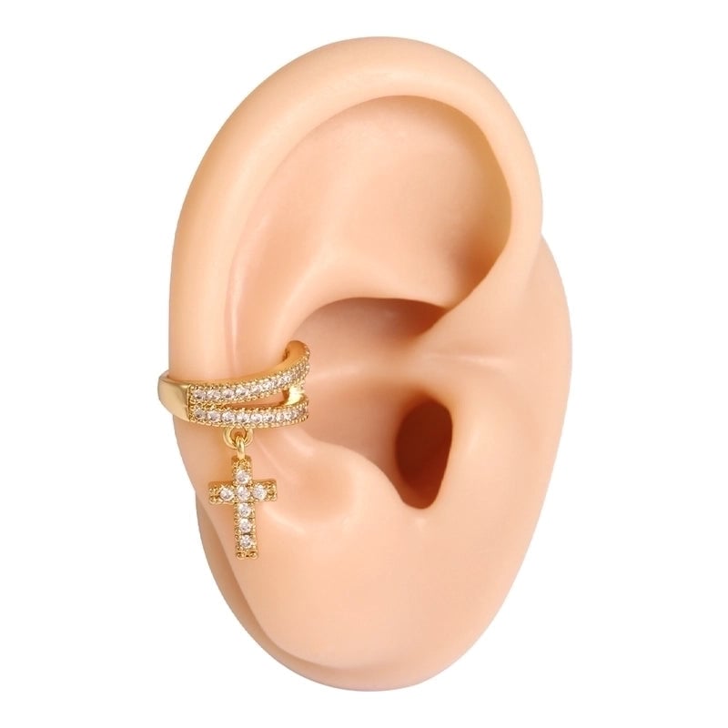 1 Piece IG Style Elegant Geometric Inlay Copper Zircon 18K Gold Plated Ear Cuffs