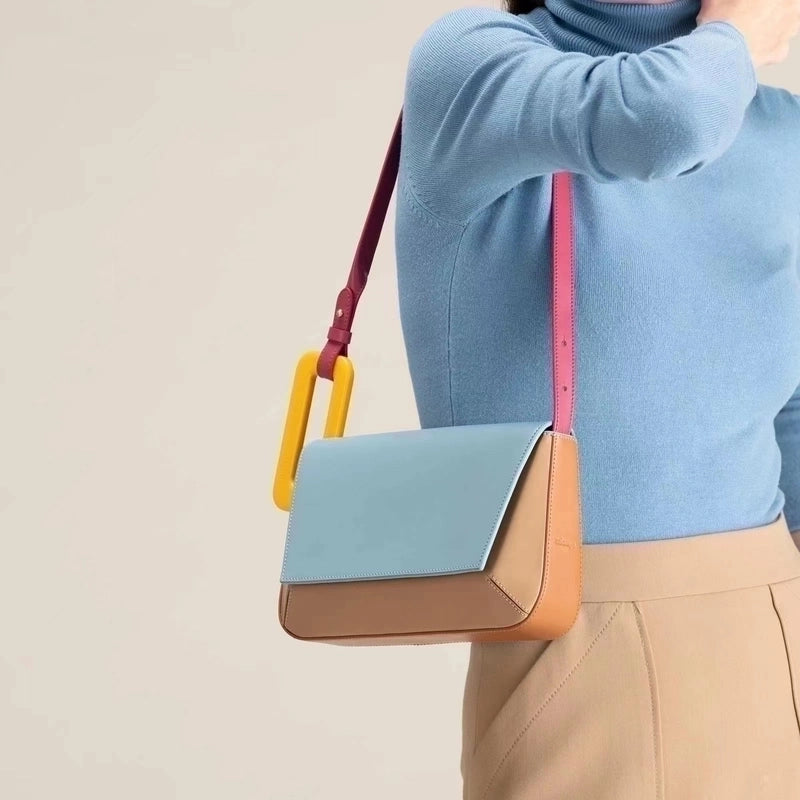 Women's Medium Pu Leather Color Block Streetwear Square Zipper Underarm Bag