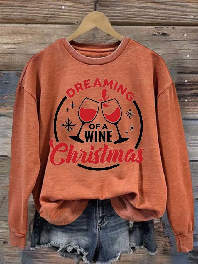 Women'S Dreaming Of A Wine Christmas Casual Printed Sweatshirt