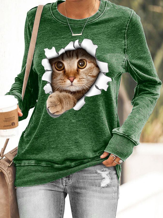 Women's Cute Cat Print Cat Lovers Casual Sweatshirt