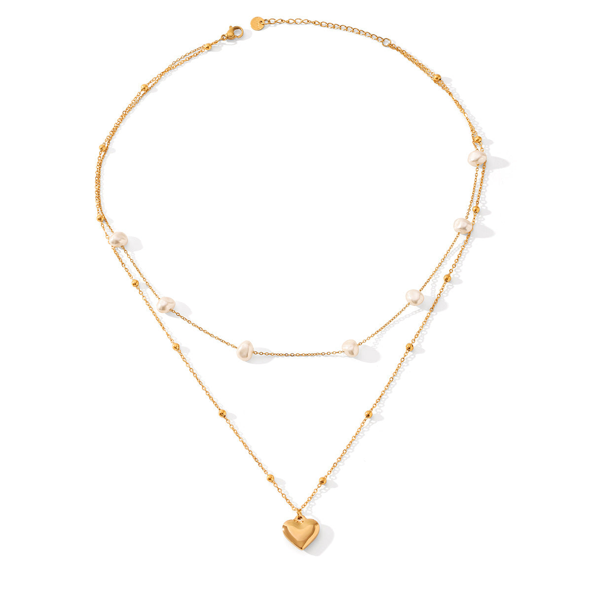 Stainless Steel Love Pendant Double Layer Pearl Necklace Female Clavicle Chain Titanium Steel Necklace