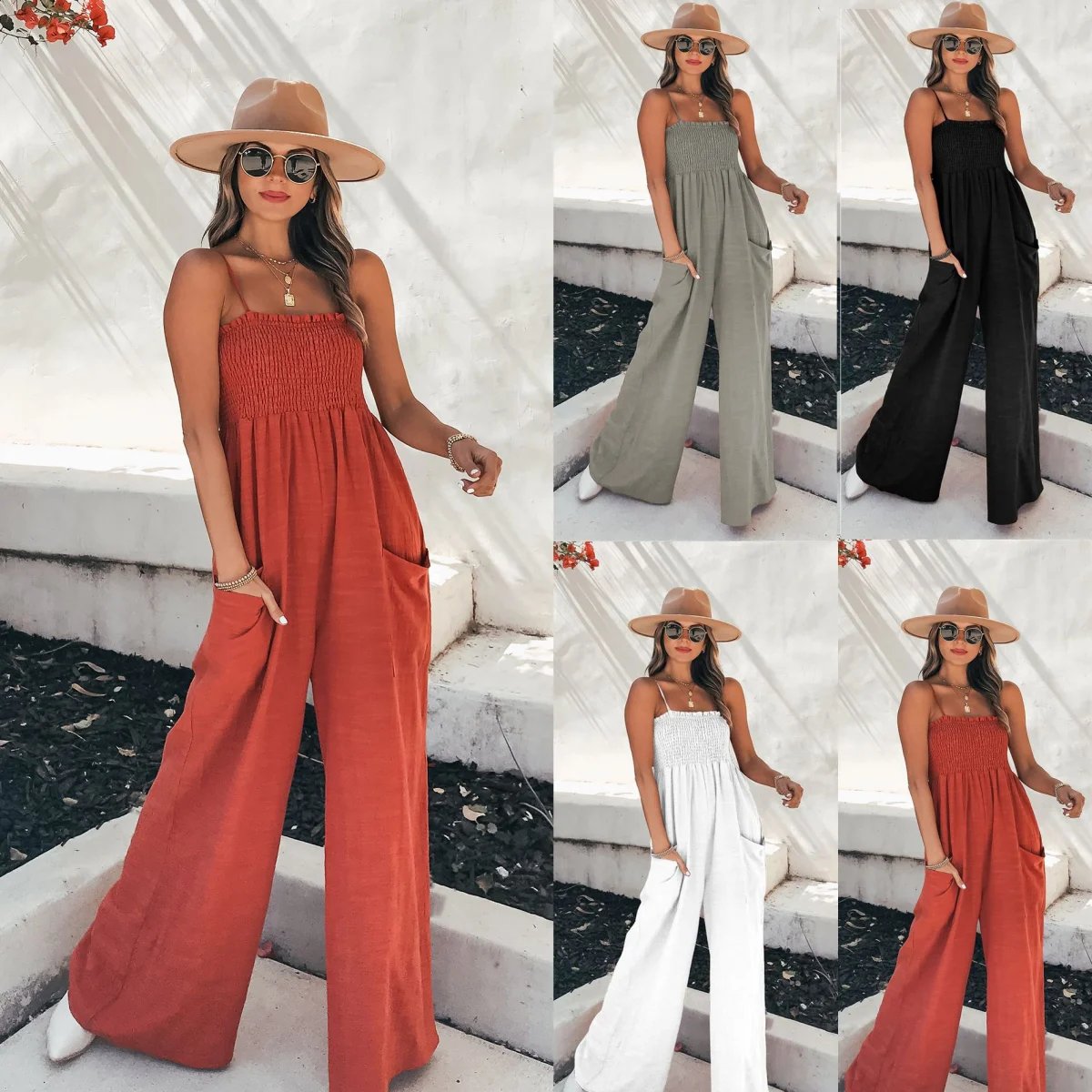 👚SPECIAL SALE 49%-LADIES GATHER TOP WIDE LEG JUMPSUIT