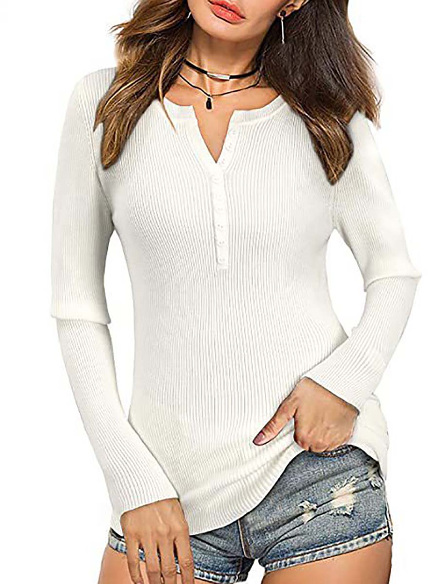 Button Slim Sexy Long-Sleeved T-Shirt(6 colors)