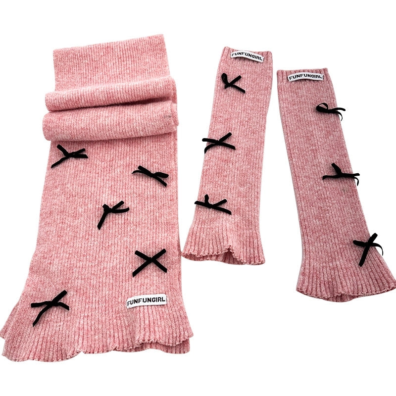 Women's IG Style Solid Color Bow Knot Knit Scarf Sock Cover