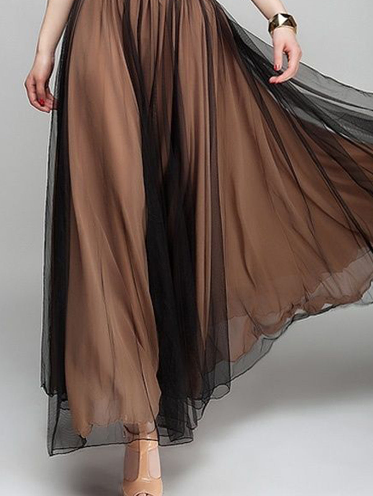 Elegant Plain Boat Neck Flowy Hem Maxi Dress <Ship in 24 hours>