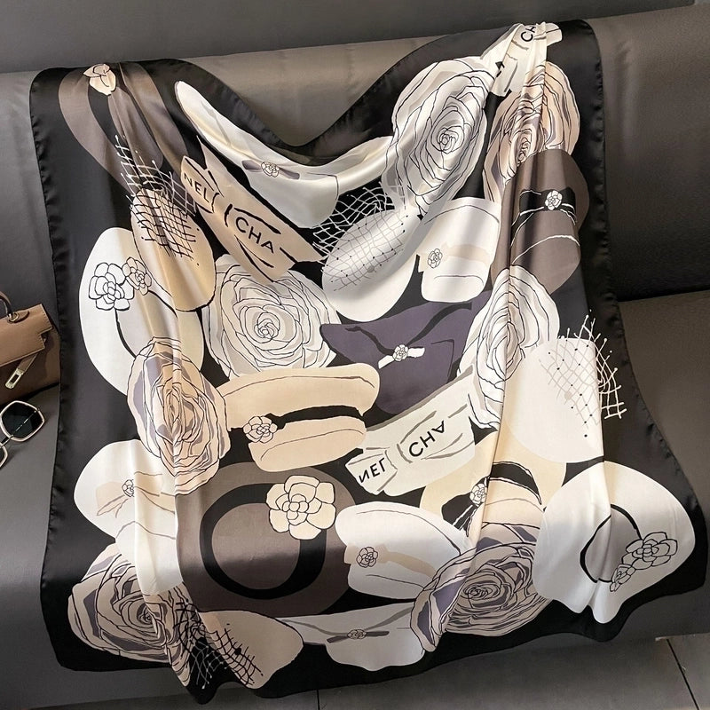 Women's Vintage Style Letter Color Block Polyester Silk Scarves