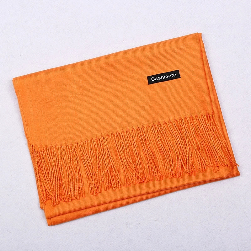 Pure Color Cashmere Scarf Women's Autumn And Winter Popular 220g Light Board Tassel Warm Shawl Travel Gift