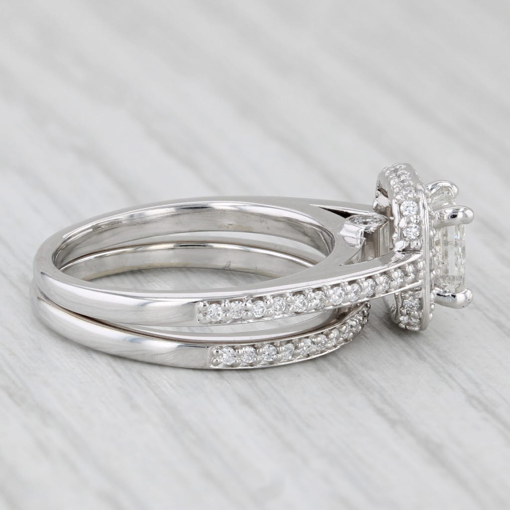 1.45ctw Princess Diamond Halo Engagement Ring Wedding Band Bridal Set 14k Gold