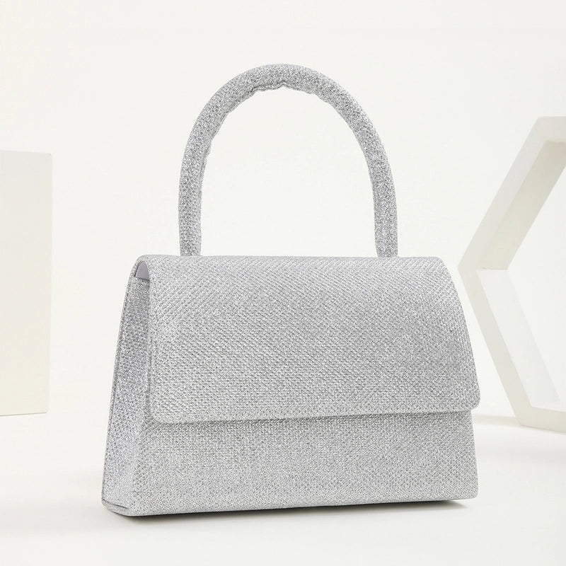Champagne Silver Polyester Solid Color Square Evening Bags