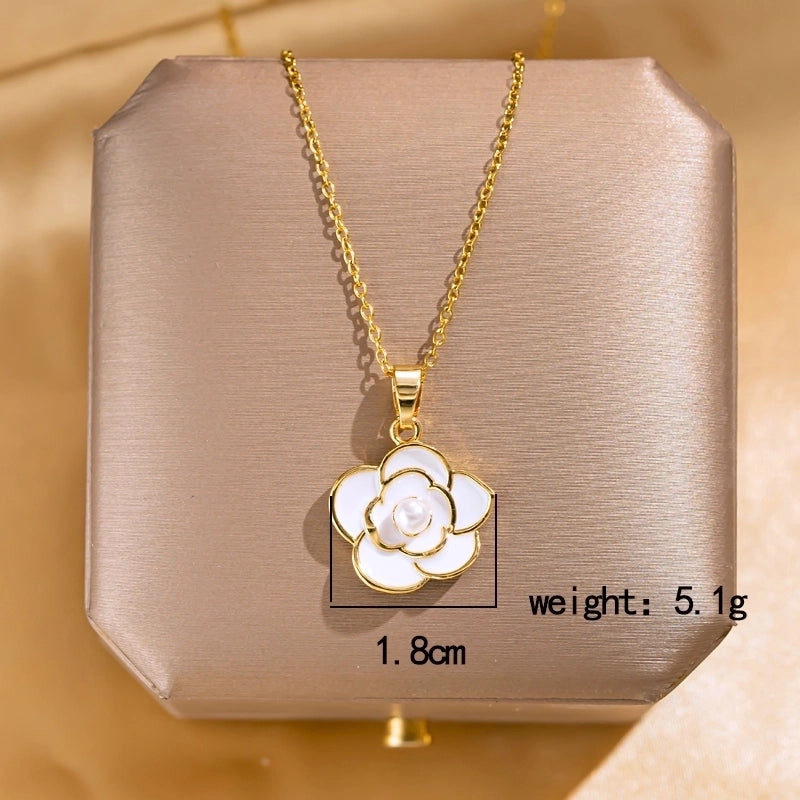 Elegant Lady Streetwear Geometric Flower Butterfly 304 Stainless Steel Acrylic Zircon 18K Gold Plated Inlay Pendant Necklace