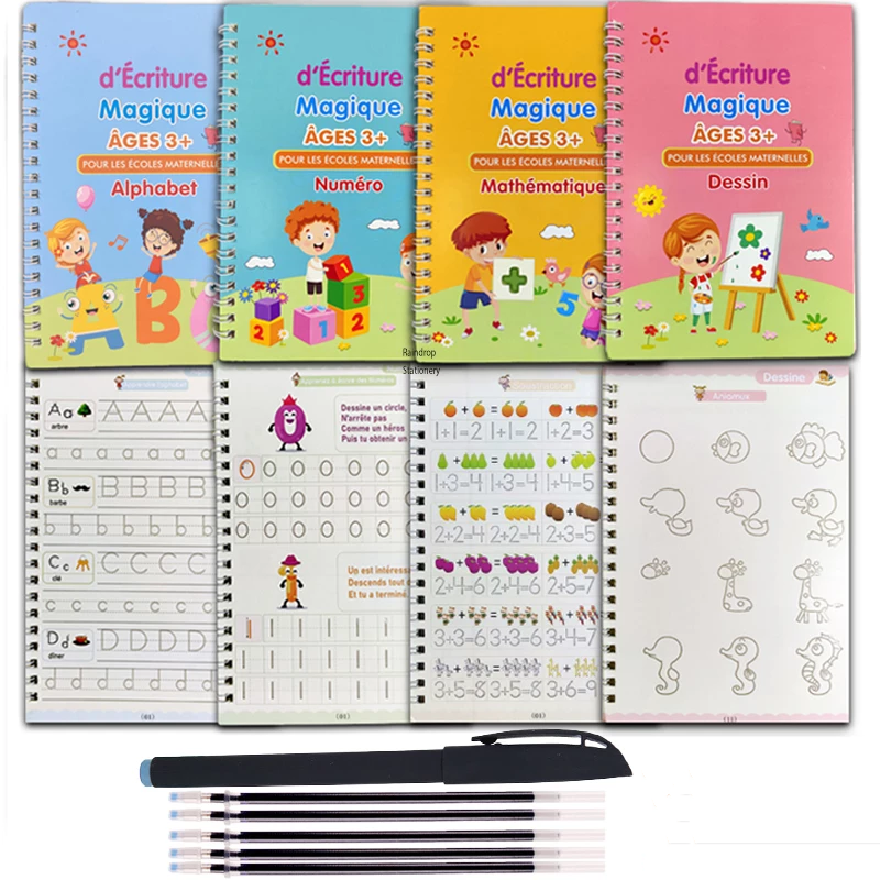 Ensemble de 4 cahiers pratiques réutilisables + 1 combiné de stylo magique OFFERT