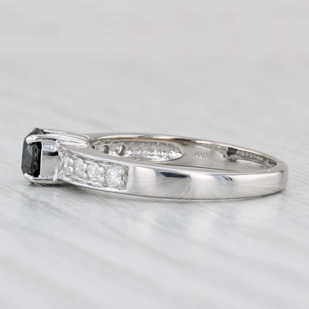 0.77ctw Black White Diamond Ring 18k White Gold Size 7 Engagement