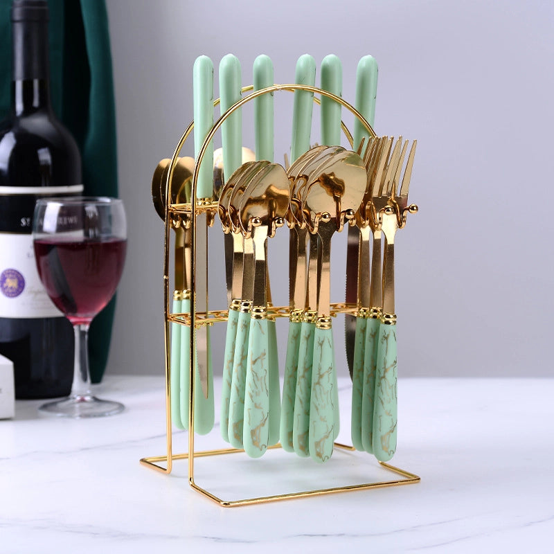 New Marbling Stainless Steel Tableware 24-Piece Gift Box Restaurant Western Food Knife Fork Dessert Spoon