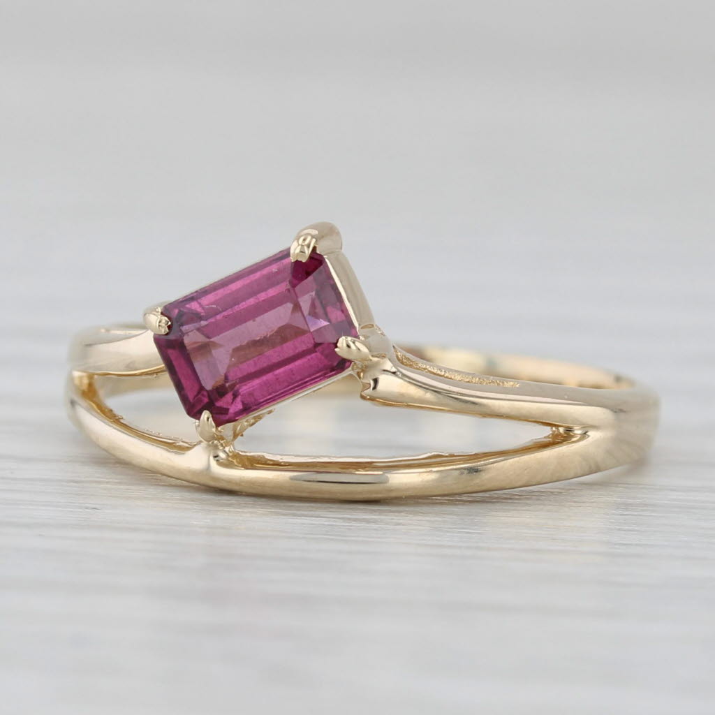 0.60ct Rhodolite Garnet Emerald Cut Solitaire Ring 14k Yellow Gold Size 5.5