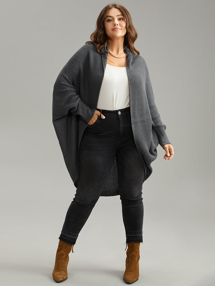 Solid Dolman Sleeve Arc Hem Cardigan