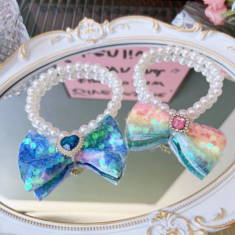 Sweet Sequin Bow Dog Cat Necklace Collar
