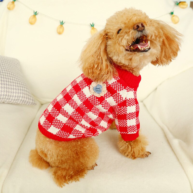 Flower Plaid Dog Cat Sweater