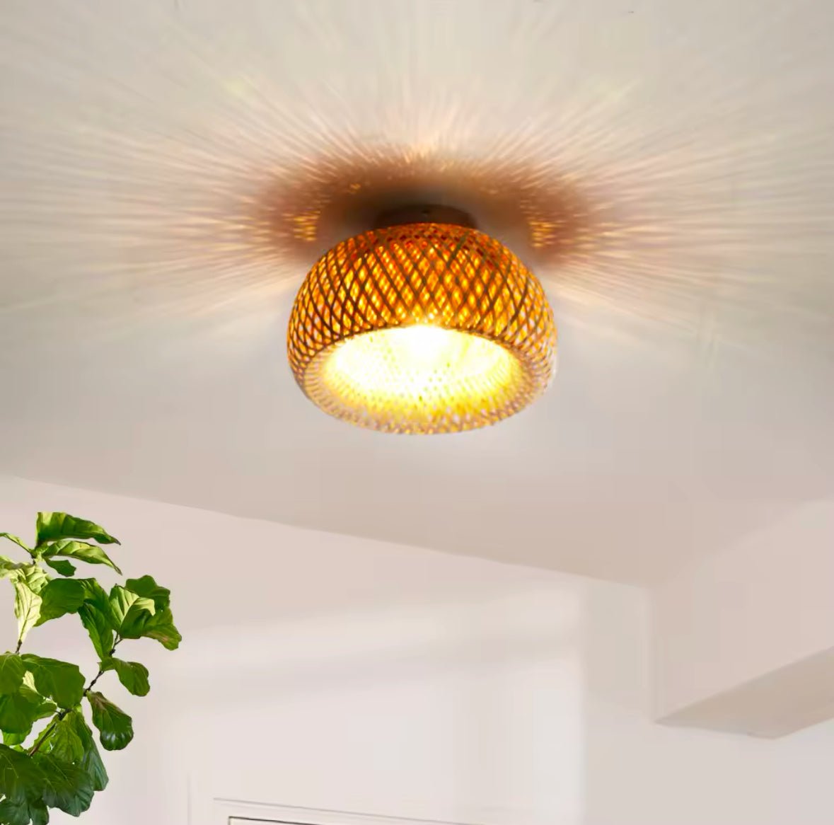 Rustic Woven Bamboo Wall Lamp with Warm Lighting Effect