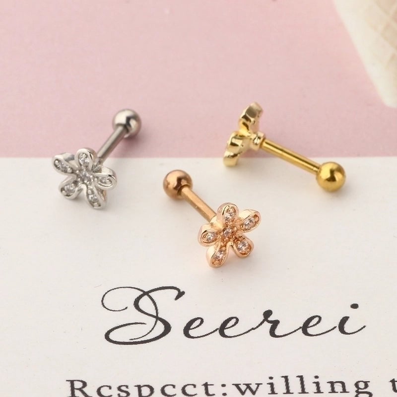 Minimalist Flower Stainless Steel Inlay Zircon Ear Studs 1 Piece