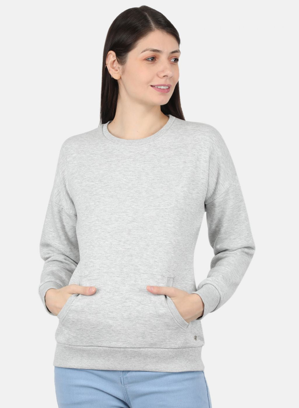 Women Grey Solid Sweatshirt