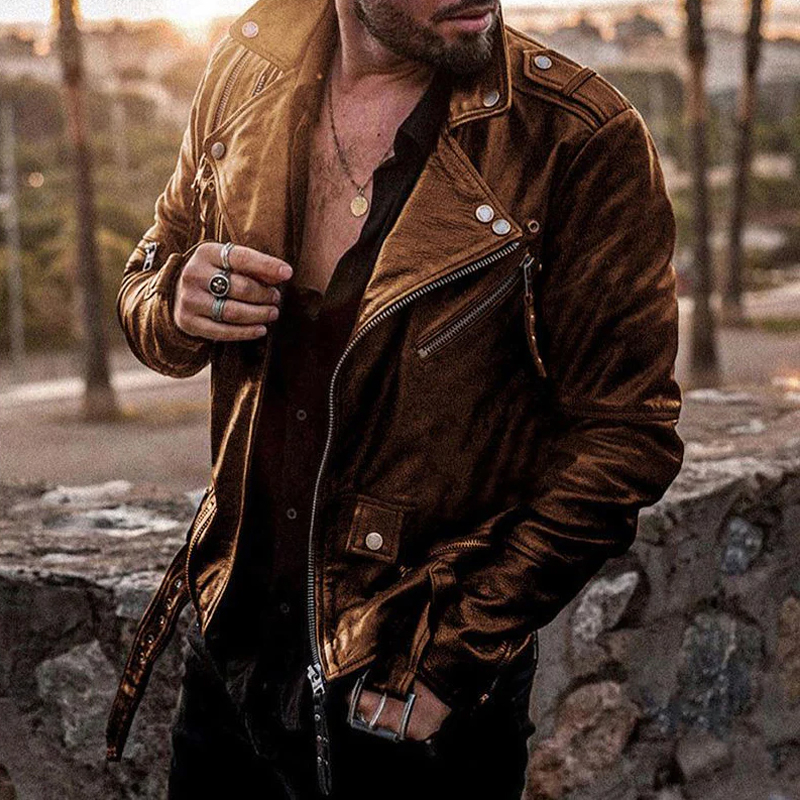 Men's Fashion Slim Lapel Motorcycle Leather Jacket