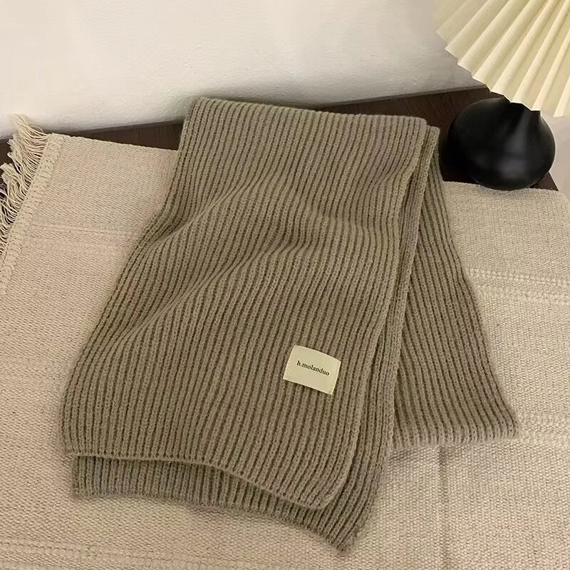 Solid Color Knitted Scarf Women's Autumn And Winter  Student Wool Warm Thickened Scarf Couple Trendy Men Couple