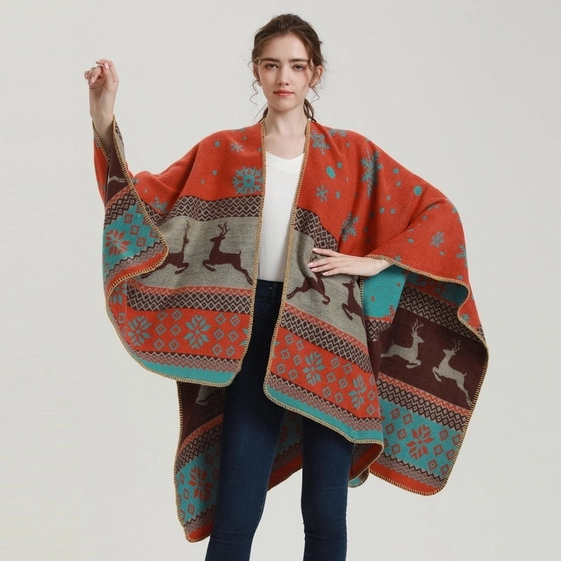 Women's Streetwear Snowflake Deer Imitation Cashmere Shawl