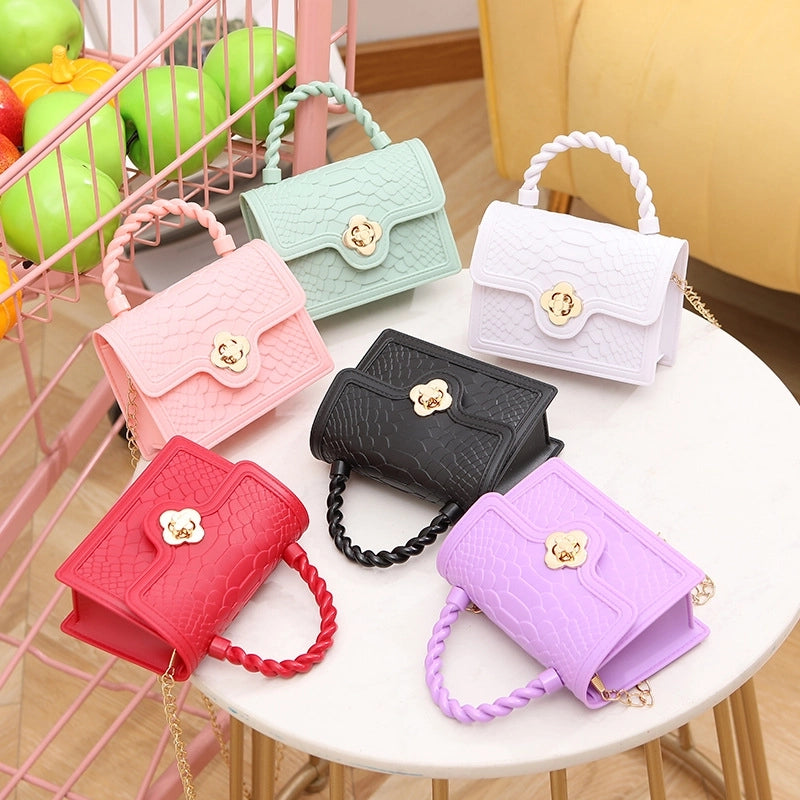 Women's PVC Solid Color Crocodile Classic Style Square Lock Clasp Crossbody Bag